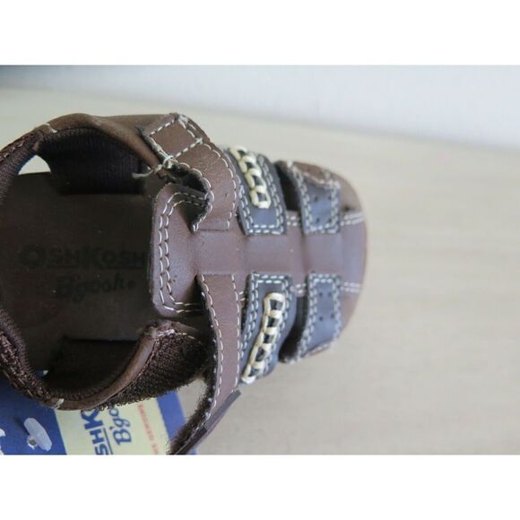 OshKosh B'gosh Boy’s Size 2 Tan/Dark Brown Fisherman Hook n Loop Strap Sandal - Picture 4 of 7
